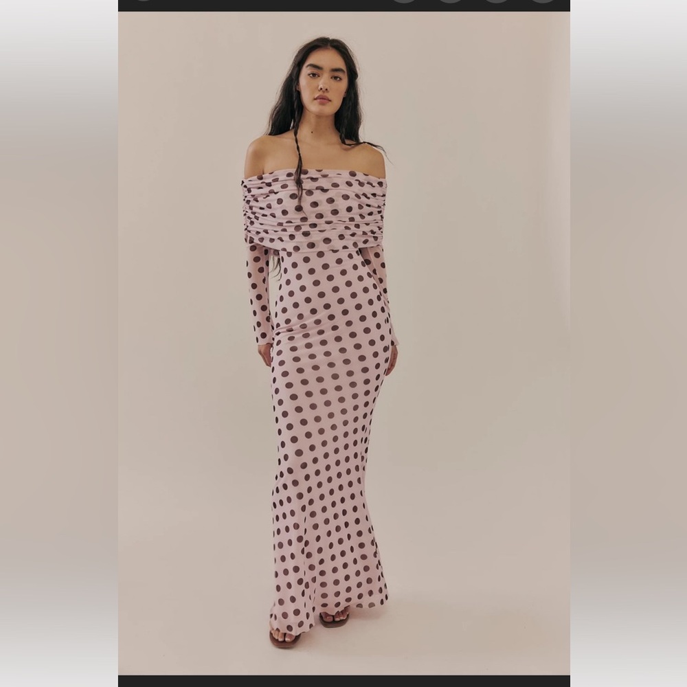 AFRM Blush Pink Polka Dot Off-Shoulder Long Sleeve Maxi Dress